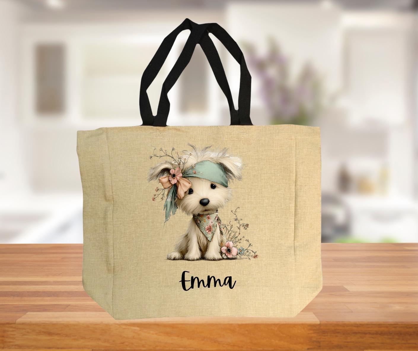 Personalised Quirky Dog lovers Burlap Jute Shopping Bag – Stylish Reusable Grocery Tote