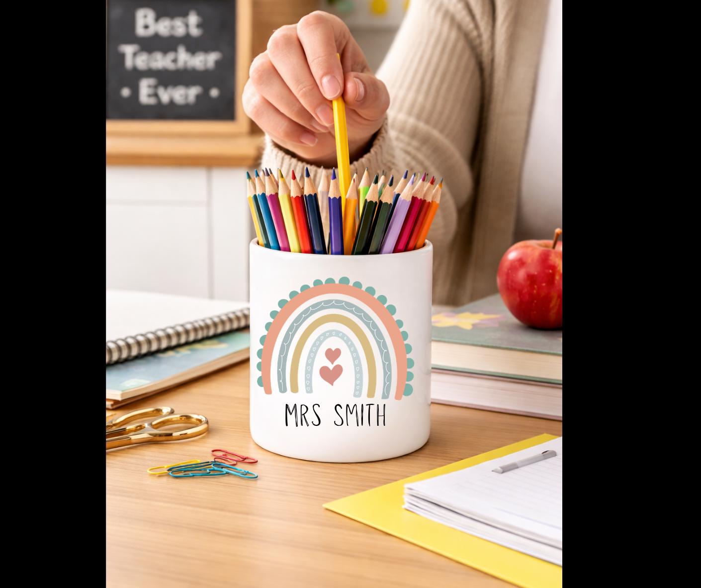 Personalised Ceramic Pencil Holder – Teacher Desk Organizer