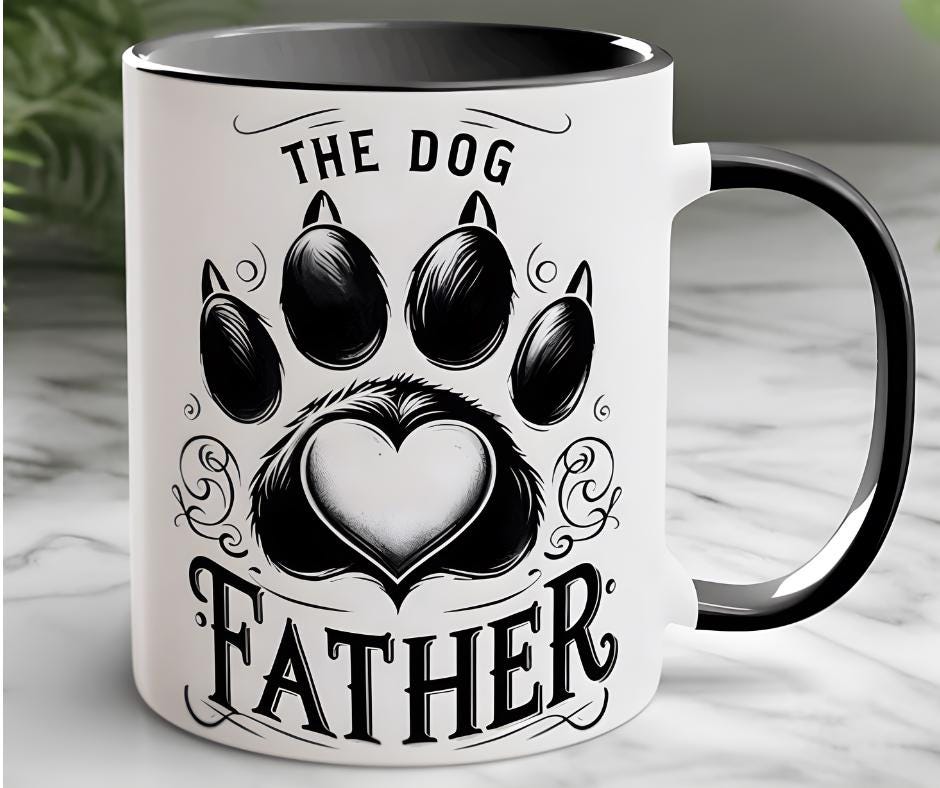 Dog Father Mug – Paw Print Heart Design, Father's Day Gift for Dog Lovers