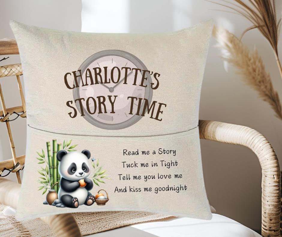 Personalised Panda Cushion with Book Pocket & Optional Plushie – Cute Home Decor