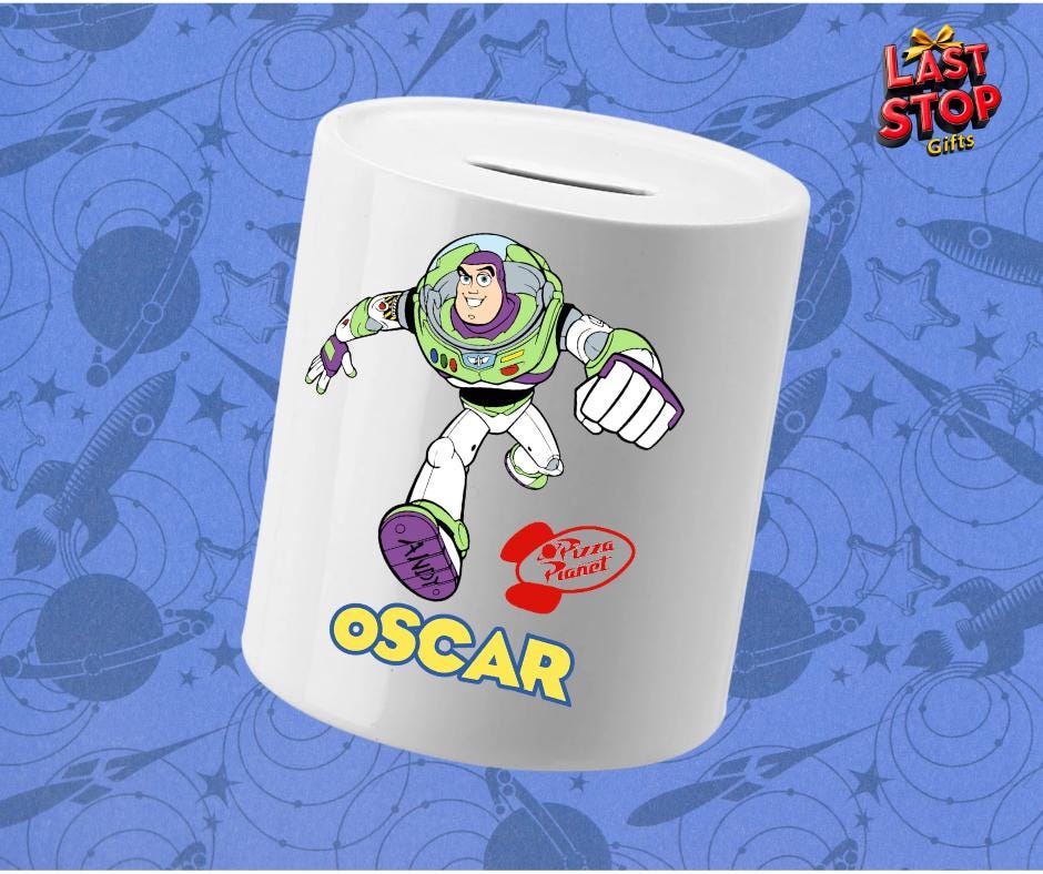 Personalised Buzz Inspired Piggy Bank - Custom Kids Savings Bank