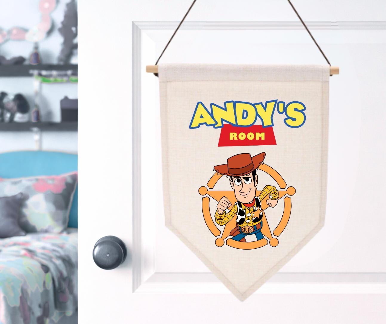 Personalised Toy Story Kids Bedroom Flag/Pennant - Custom Nursery Decor