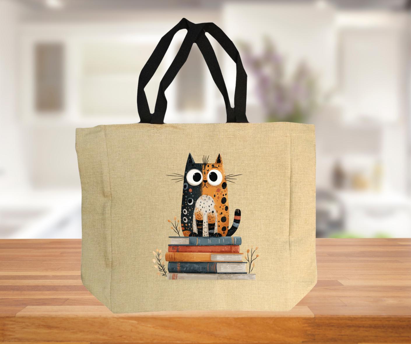 Quirky Cat lovers Burlap Jute Shopping Bag – Stylish Reusable Grocery Tote