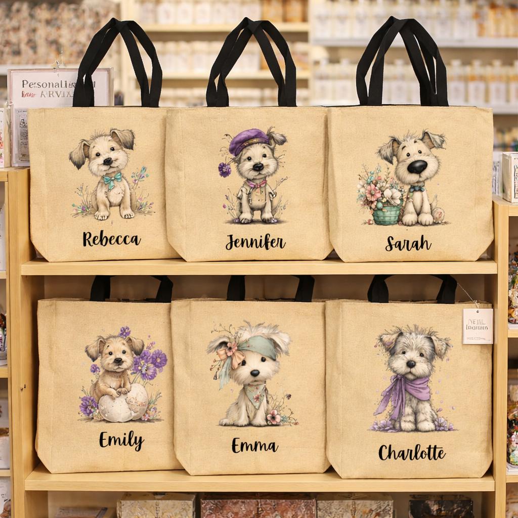 Personalised Quirky Dog lovers Burlap Jute Shopping Bag – Stylish Reusable Grocery Tote