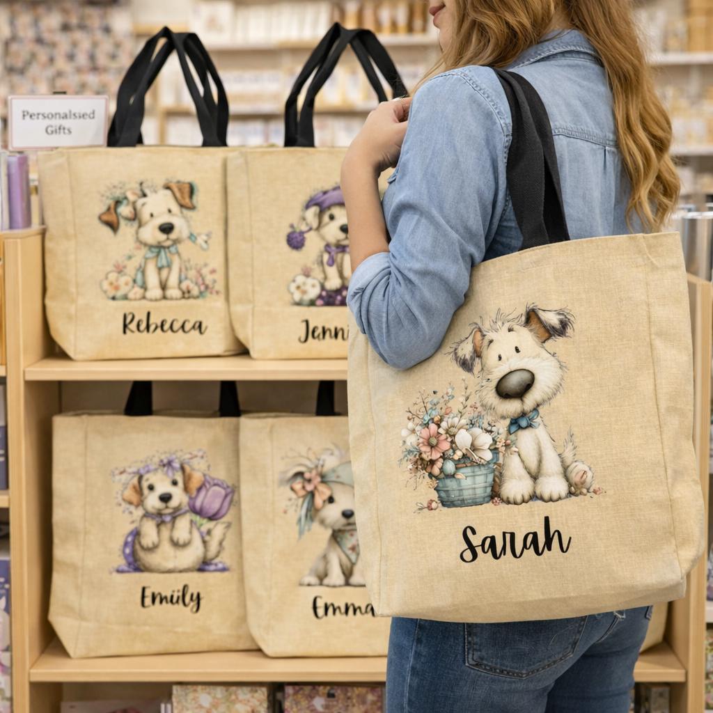 Personalised Quirky Dog lovers Burlap Jute Shopping Bag – Stylish Reusable Grocery Tote