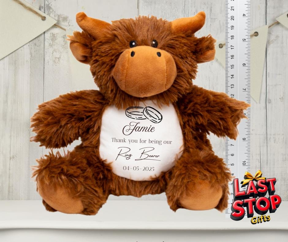 Custom Ring Bearer Wedding Teddy Bear - Personalised Name and Date Keepsake Gift