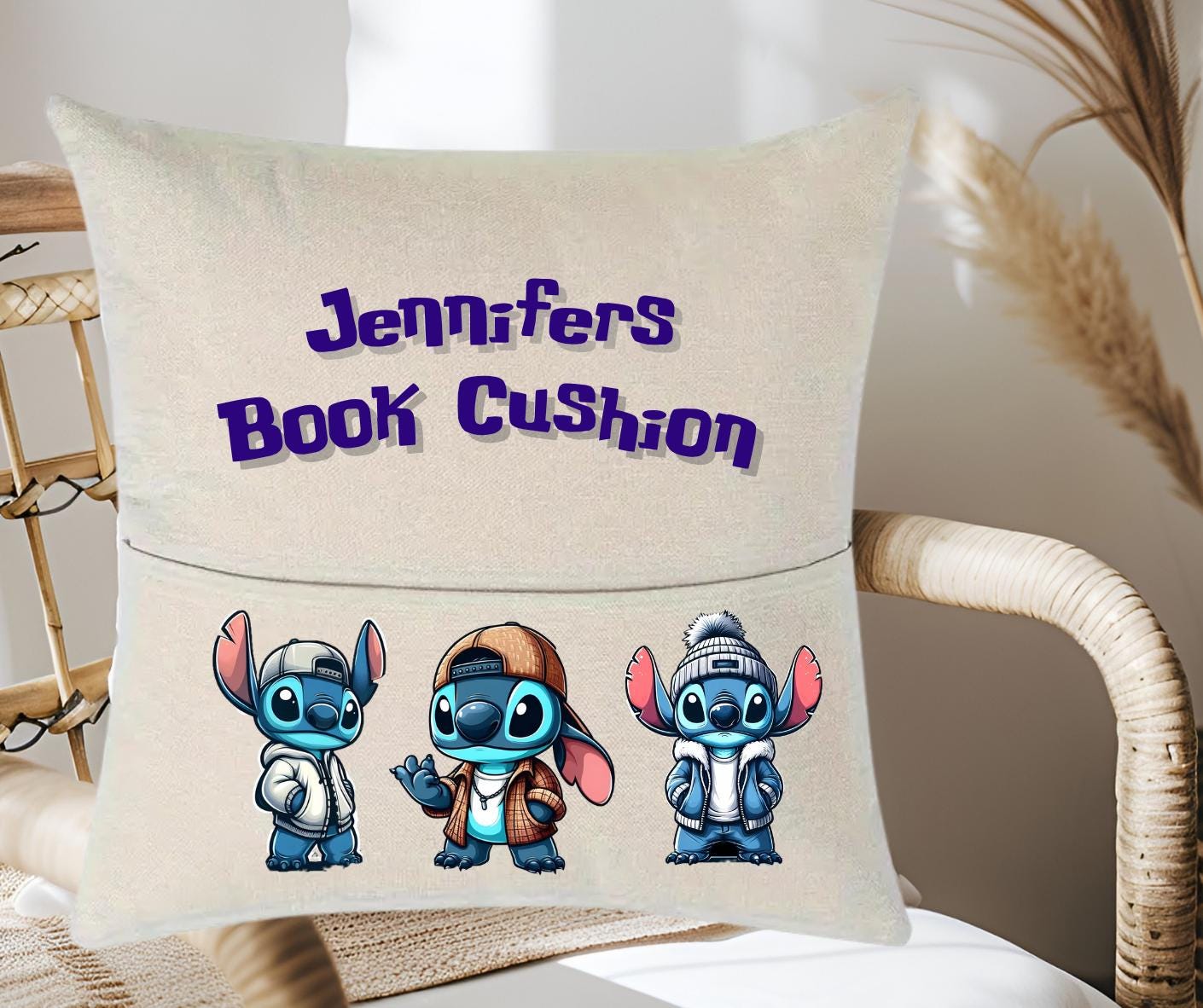 Personalised Kids Reading book Cushion - Stitch Inspired