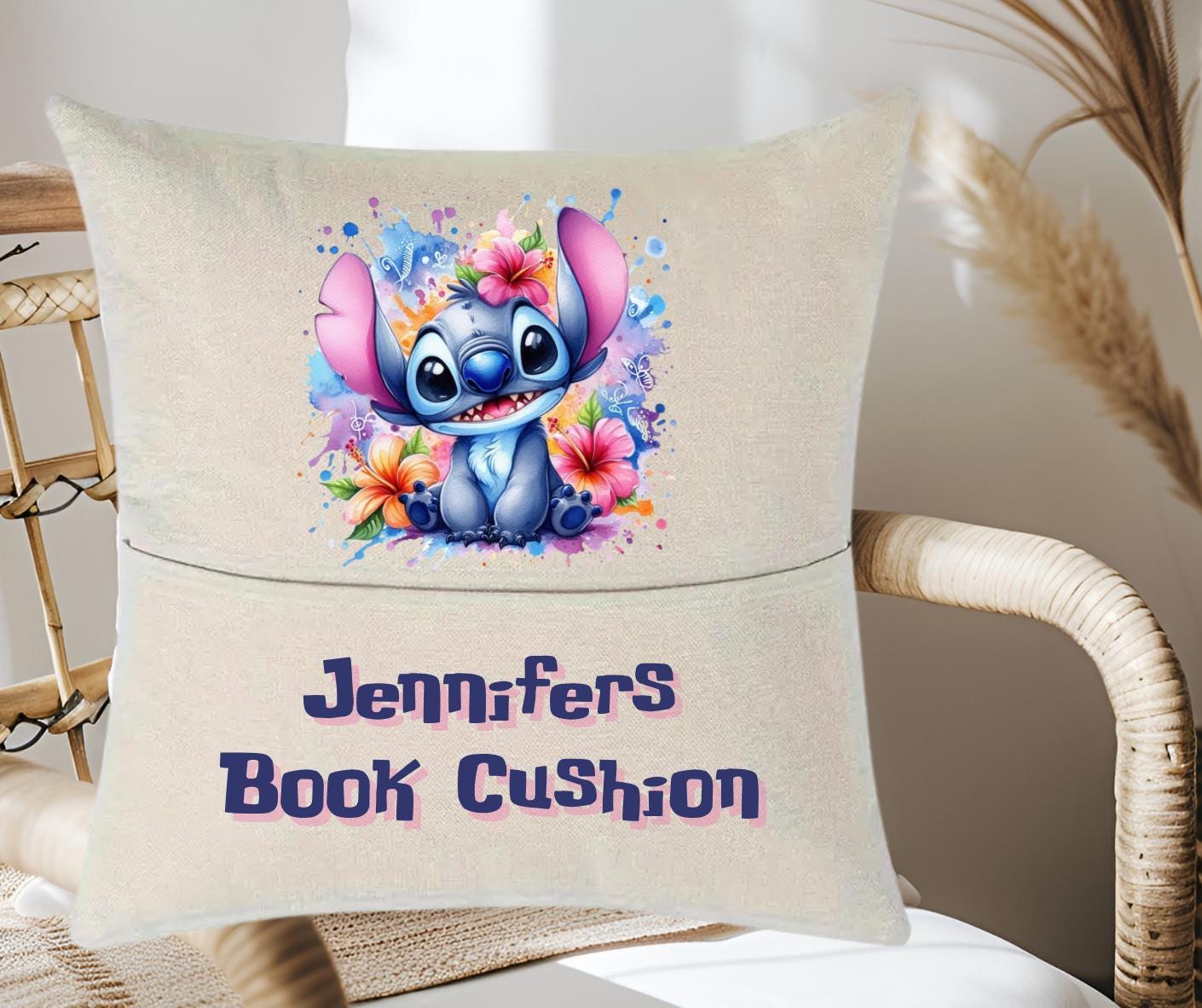 Personalised Kids Reading book Cushion - Stitch Inspired