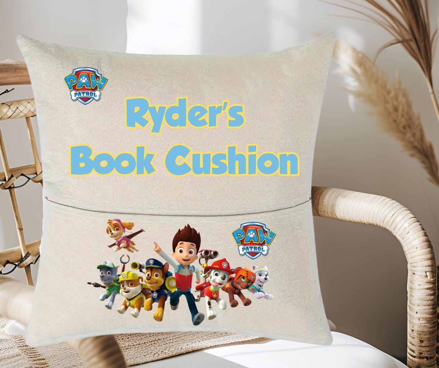 Personalised Paw Patrol Reading Cushion - book pocket