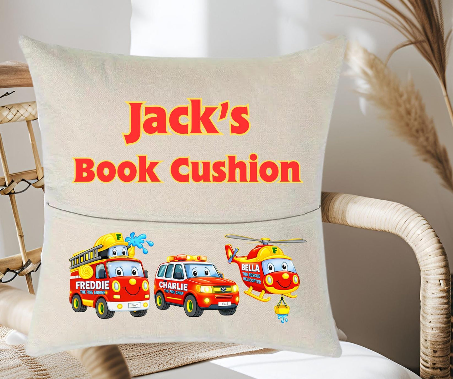 Personalised Cute Digger Reading Cushion for Kids - Custom Name Gift
