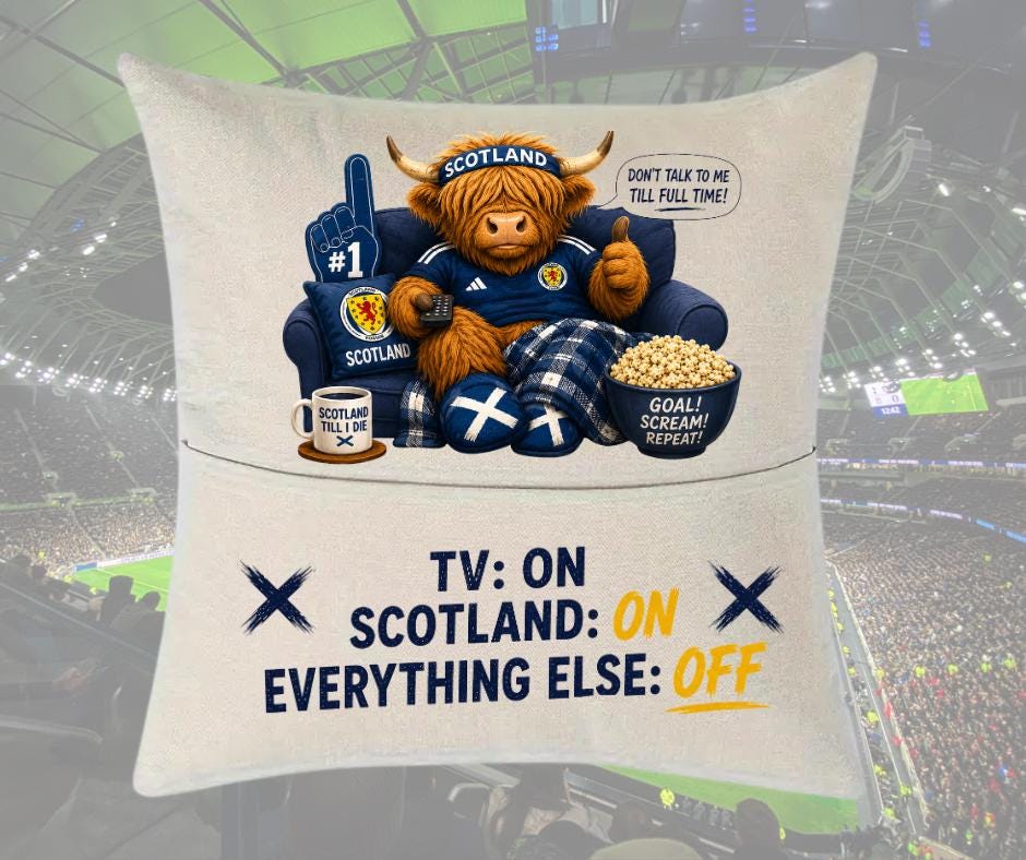 Scotland World Cup supporters cushion, fun gift for fans, Fathers Day, football fan pillow, Scotland fans gift, sports novelty cushion