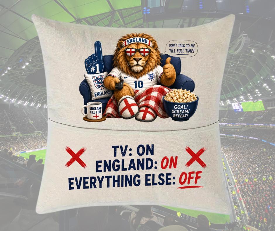 England World Cup supporters cushion, fun gift for fans, Fathers Day, football fan pillow, England fans gift, sports novelty cushion