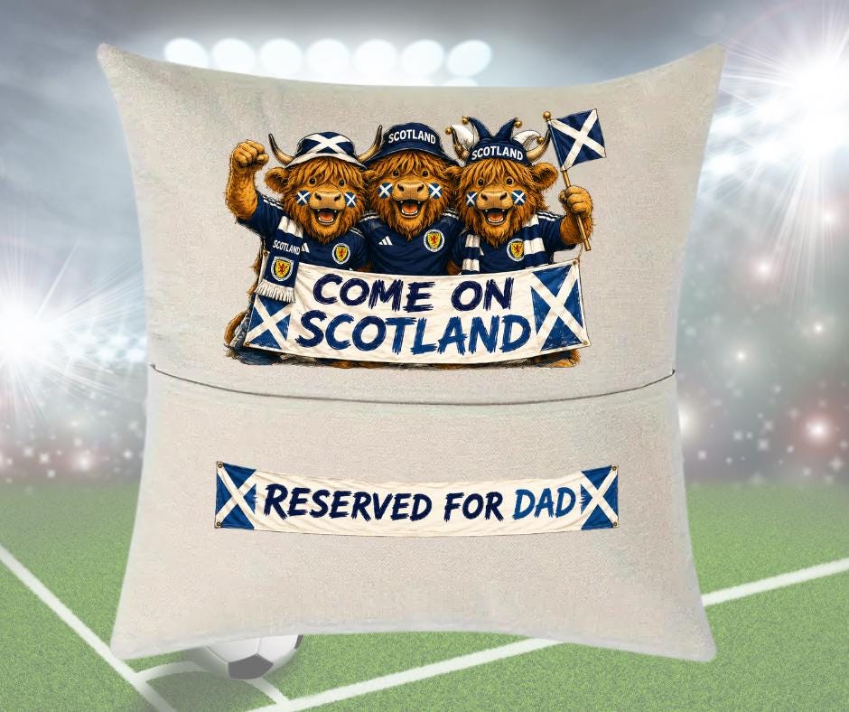 Scotland World Cup supporters cushion, fun gift for fans, Fathers Day, football fan pillow, Scotland fans gift, sports novelty cushion