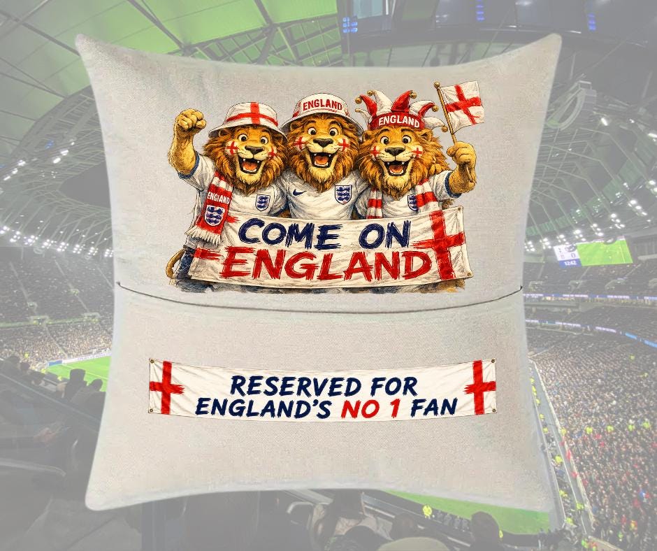 England World Cup supporters cushion, fun gift for fans, Fathers Day, football fan pillow, England fans gift, sports novelty cushion