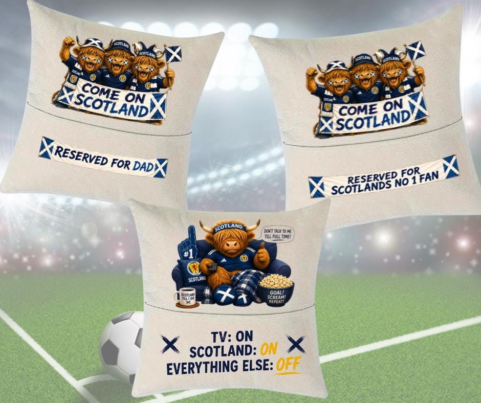 Scotland World Cup supporters cushion, fun gift for fans, Fathers Day, football fan pillow, Scotland fans gift, sports novelty cushion