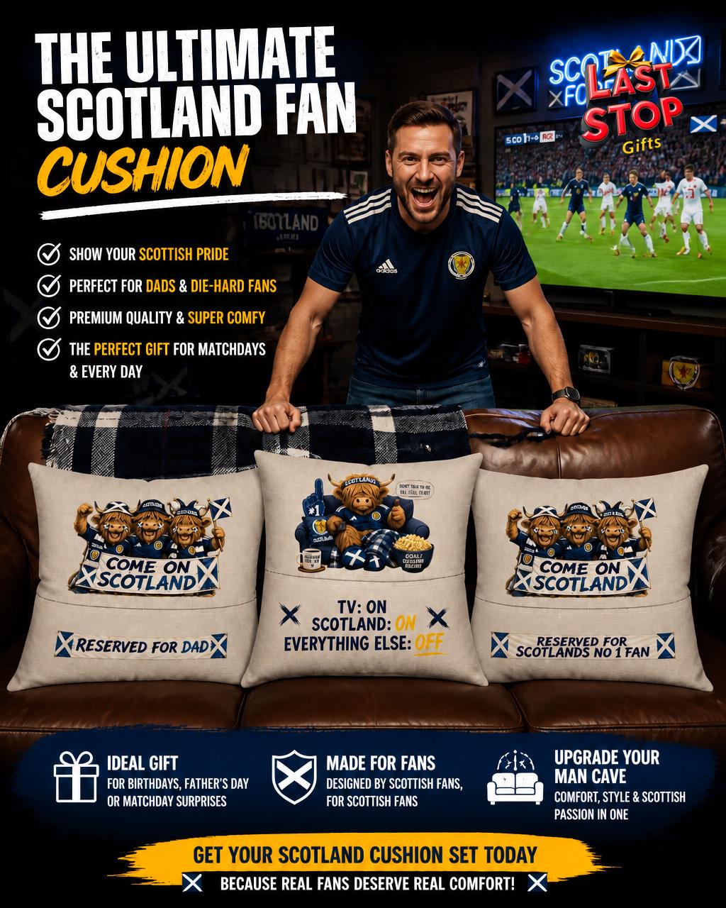 Scotland World Cup supporters cushion, fun gift for fans, Fathers Day, football fan pillow, Scotland fans gift, sports novelty cushion