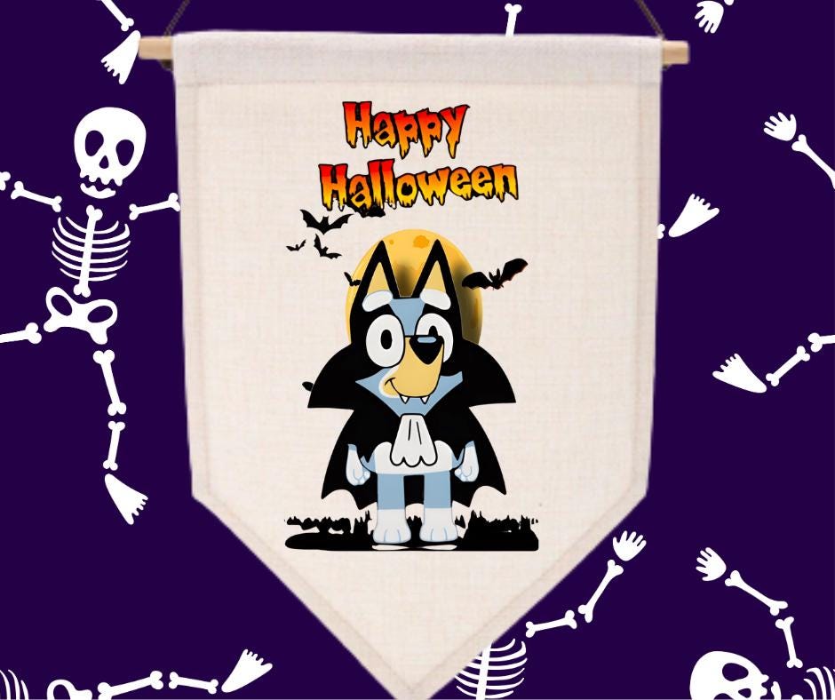 Bluey Halloween Wall hanger, pennant flag, Kids Room decor