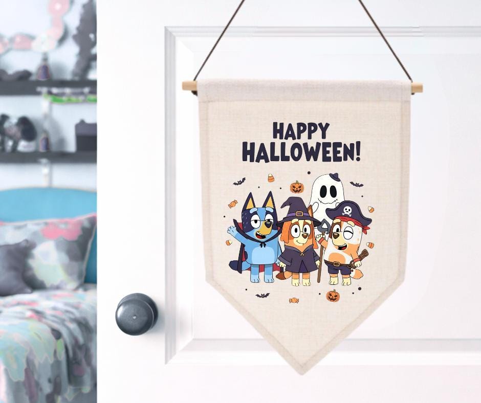 Bluey Halloween Wall hanger, pennant flag, Kids Room decor
