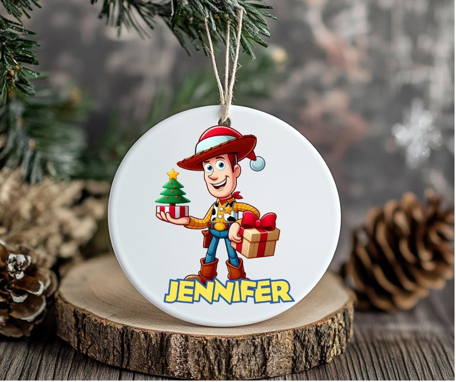 Personalised Toy Story Woody Christmas Bauble, Custom Name Ornament, Kids Tree Decor, Movie Themed Holiday Gift, Christmas Tree Decoration