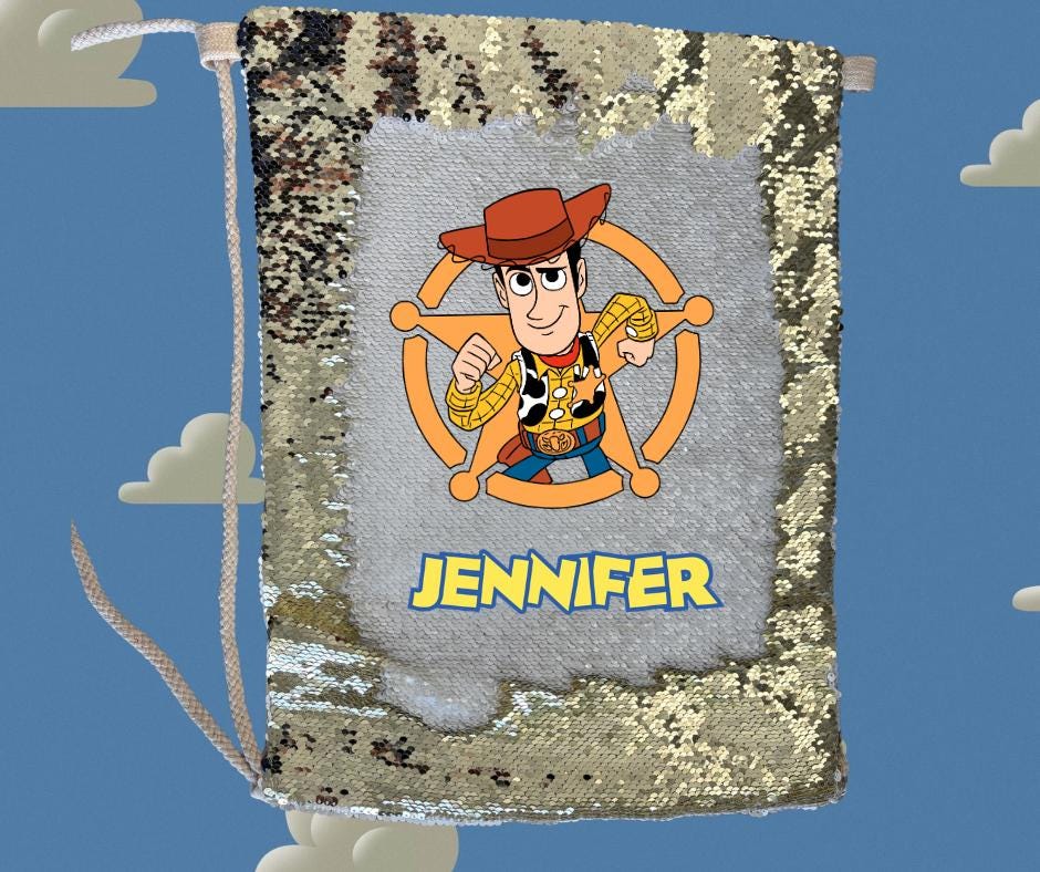 Personalised Toy Story Sequin Gym Bag, Kids Drawstring School Backpack