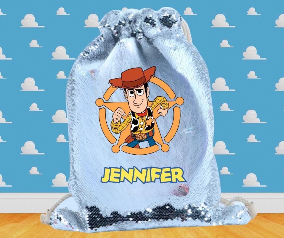 Personalised Kids PE Bag, Toy Story Woody Reversible Sequin Gym Bag, Drawstring School Bag for Boys and Girls