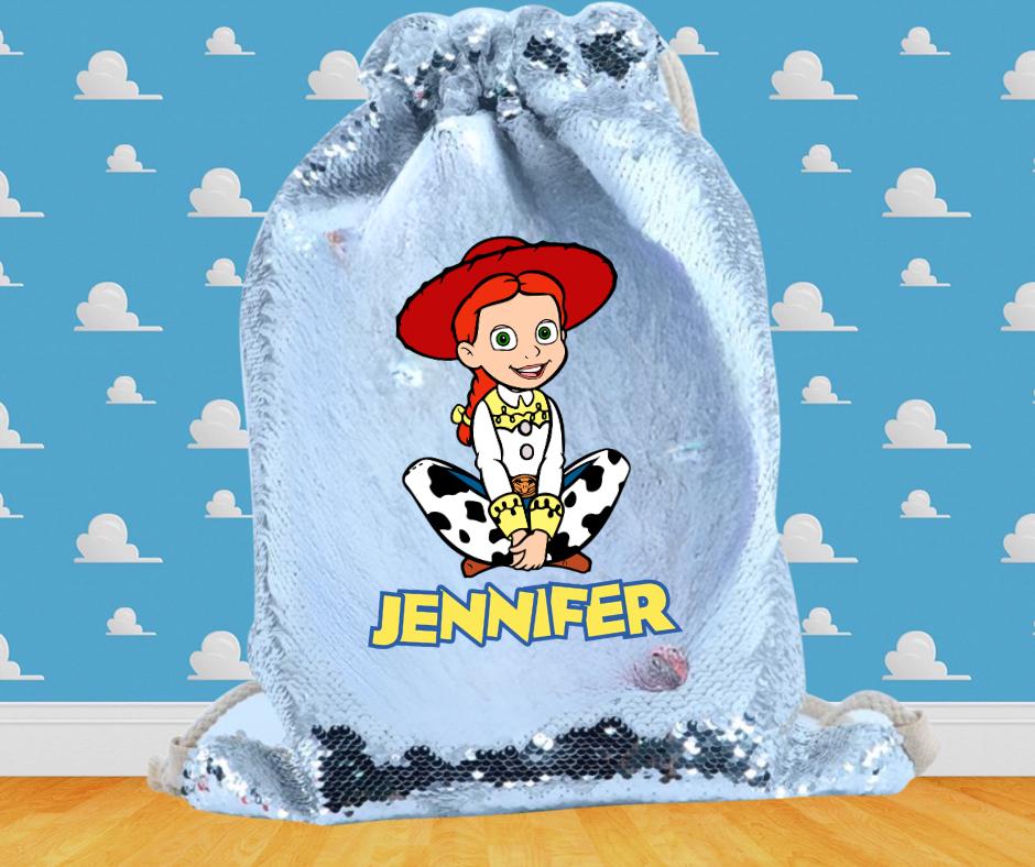 Personalised Kids PE Bag, Toy Story Woody Reversible Sequin Gym Bag, Drawstring School Bag for Boys and Girls