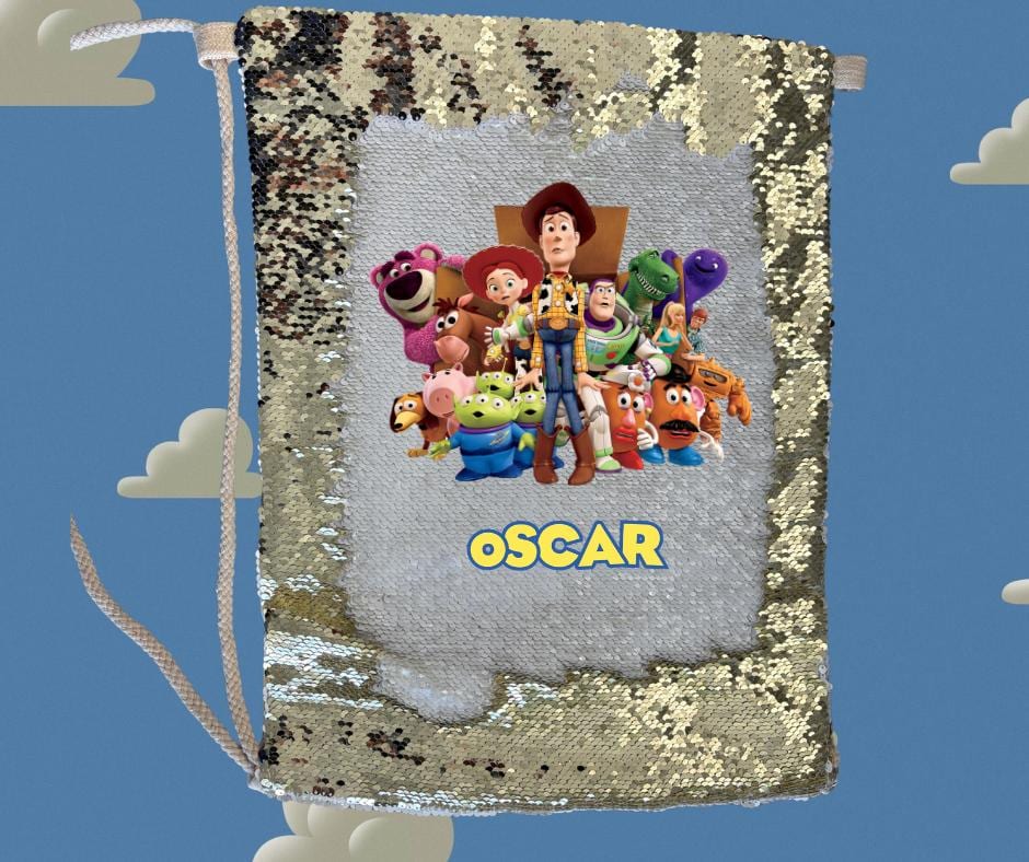 Personalised Toy Story Sequin Gym Bag, Kids Drawstring School Backpack