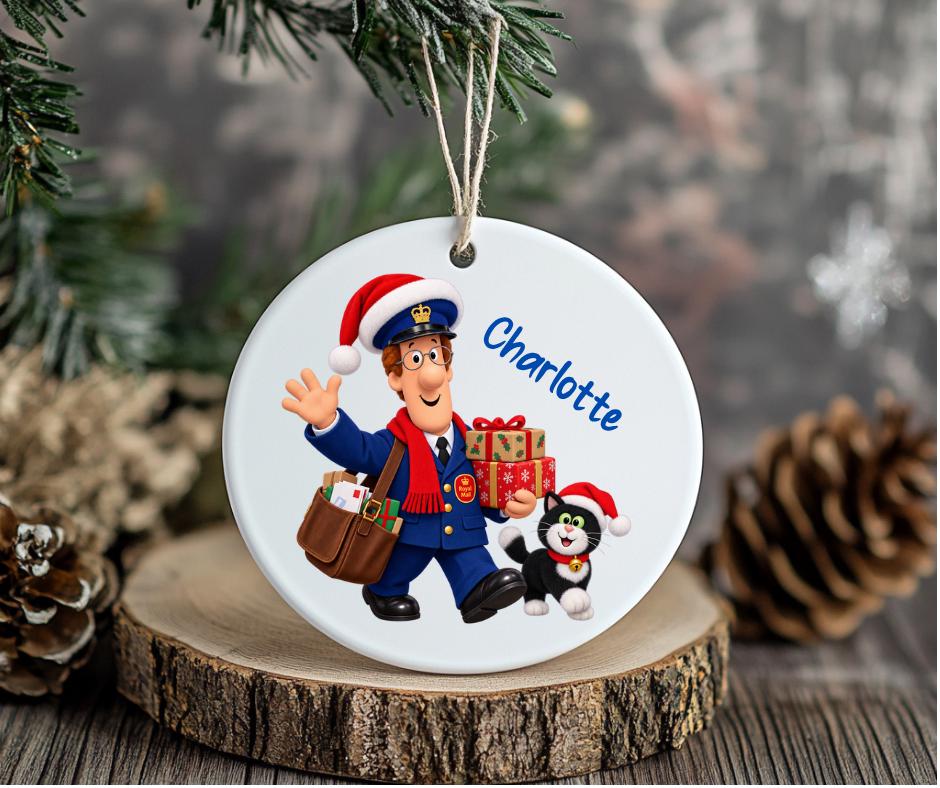 Postman Pat themed Christmas Bauble - Personalised
