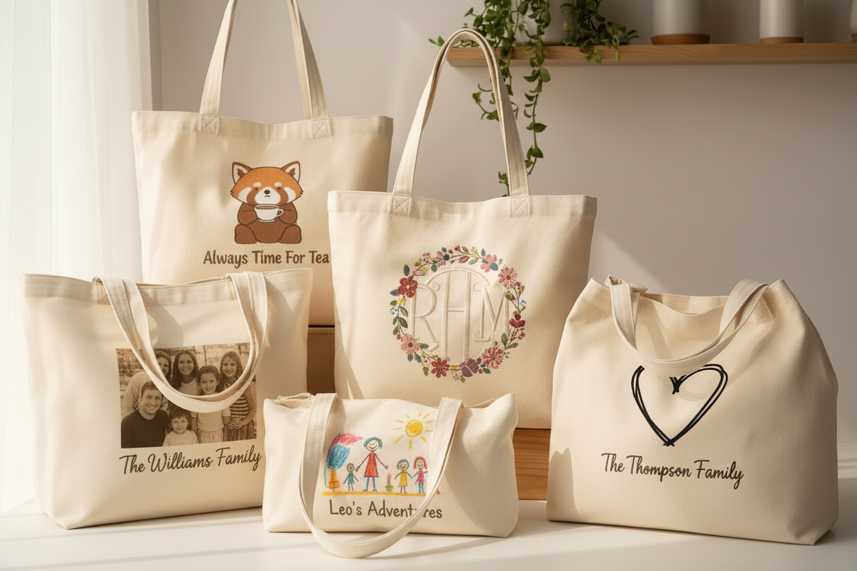 make the bags all the same size, with pictures and personalisation 